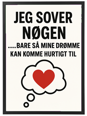 Et inspirerende billede med tekst om at sove og drømme, prydet med et hjerte.