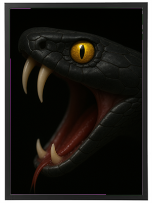 Et dramatisk nærbillede af en slange, der viser dens åbne mund og skarpe tænder.