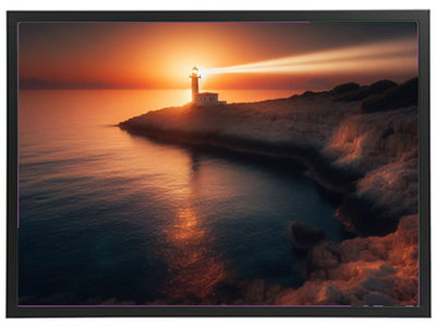 Et smukt fyrtårn lyser op mod havet under en betagende solnedgang.