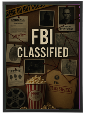 En collage af billeder og dokumenter med fokus på FBIs klassificerede beviser.