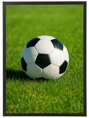 Et nærbillede af en fodbold liggende på grønt græs.