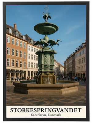 En smuk udsigt af Storkespringvandet, en berømt fontæne i København, Danmark.