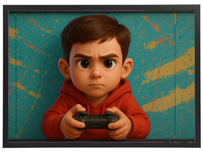 En ung dreng med alvorligt ansigt, der holder en spillekontrol, klar til at spille.