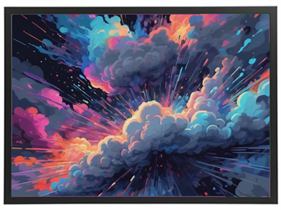 Et dynamisk billede af farverige skyer med stråler af lys, der skaber en dramatisk effekt.