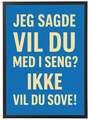 Et billede med en humoristisk tekst om at sove, præsenteret på en farverig baggrund.