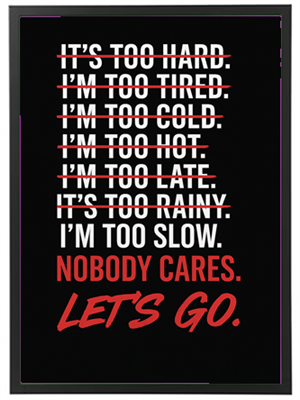 Et billede med tekst, der opfordrer til at overvinde undskyldninger og tage handling.