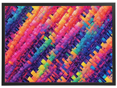 Et livligt og farverigt abstrakt mønster med diagonale striber i nuancer af pink, blå, og grøn.