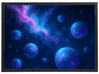 Et farverigt billede af planeter svævende i rummet, omgivet af en smuk nebula.