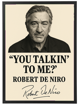 Et billede af Robert De Niro med citatet You Talkin to Me?.