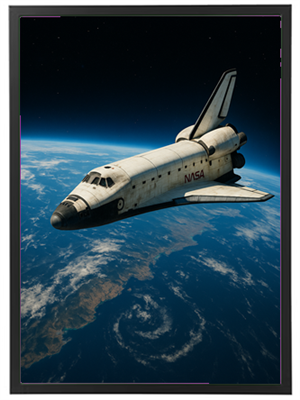 En rumfærge svæver majestætisk i kredsløb over Jorden, omgivet af rummet.