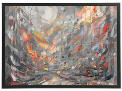 Et farverigt og abstrakt billede, der skildrer en by med lys og bevægelse.