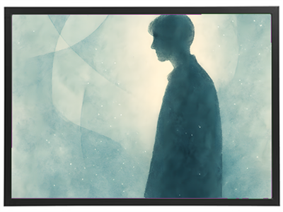 Billedet viser en silhuet af en person i en drømmende, tåget atmosfære.