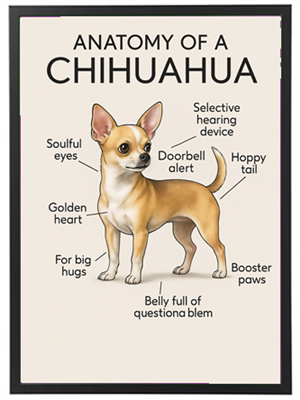 Illustration der beskriver de karakteristiske træk ved en Chihuahua.