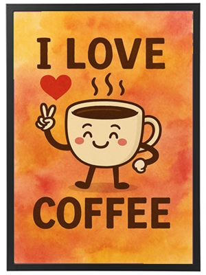 Et farverigt billede af en glad kaffekop, der viser kærlighed til kaffe.