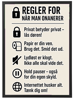 En liste over regler for at sikre privatliv og sikkerhed under onanering.