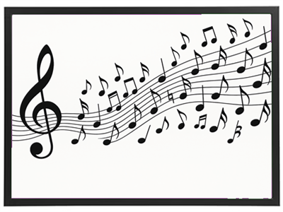 Et billede af musiknoder, der flyder hen over et hvidt baggrund.