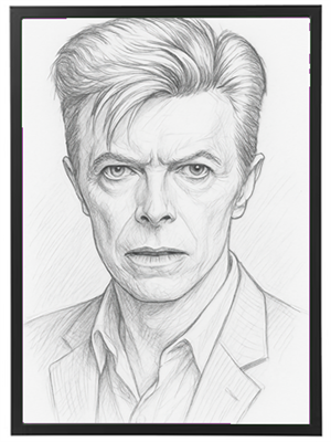 En detaljeret blyantstegning af en mand med karakteristisk frisure og intens udtryk.