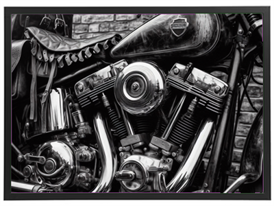 Detalje af en vintage motorcykel med kromede komponenter og læderudstyr.