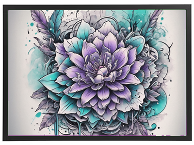 En smuk og detaljeret illustration af en blomster med nuancer af lilla og turkis.