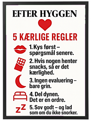 En liste med fem regler for at skabe hygge og kærlighed i forholdet.