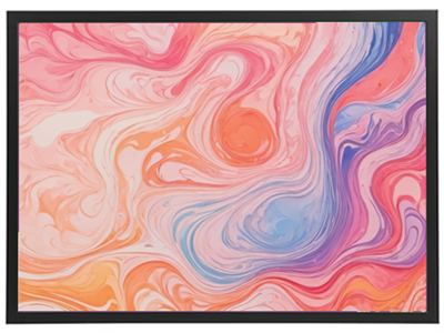 Et billede med flydende farver i nuancer af pink, orange og lilla, der skaber en abstrakt marmorering.