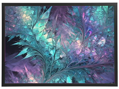 Et detaljeret fraktalmønster med nuancer af blå, lilla og grøn, der skaber en hypnotisk effekt.