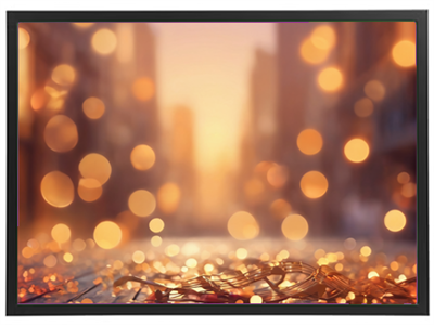 Et billede af en gade med bløde, gyldne lysreflekser og en uskarp baggrund.