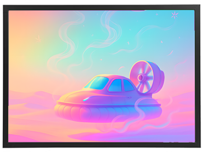 Et surrealistisk billede af en svævende bil i pastelfarver, omgivet af en drømmende atmosfære.