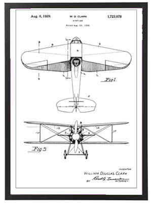 En teknisk illustration af et fly med detaljerede mål og beskrivelser.