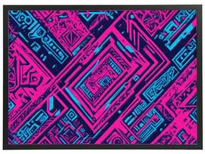 Et abstrakt mønster med lyse pink og blå nuancer på en mørk baggrund.