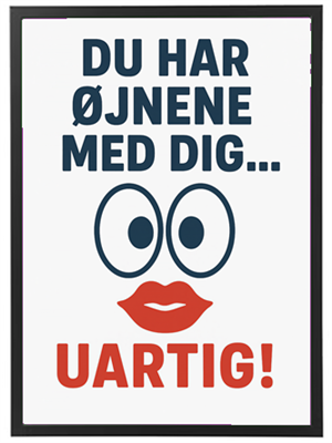 Et humoristisk billede med tekst og ansigtstræk, der opfordrer til legesyge.