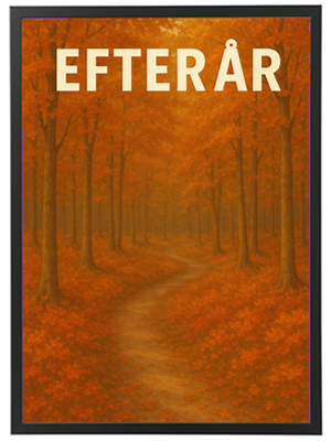 En malerisk skovscene i efterårsfarver med en snoet sti gennem gyldne træer.