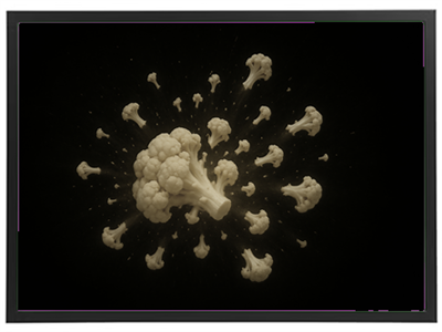 Et dramatisk billede af broccoli, der ser ud til at eksplodere i et mørkt rum.