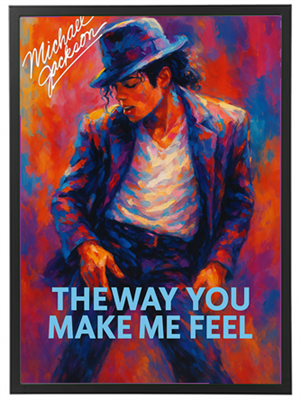 Farverig illustration af Michael Jackson i en ikonisk dansestilling.