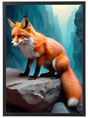 En smuk ræv sidder på en klippe med en dramatisk bjergkulisse i baggrunden.