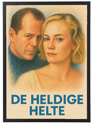 En filmplakat med to personer, der ser alvorlige ud, i en dramatisk komposition.