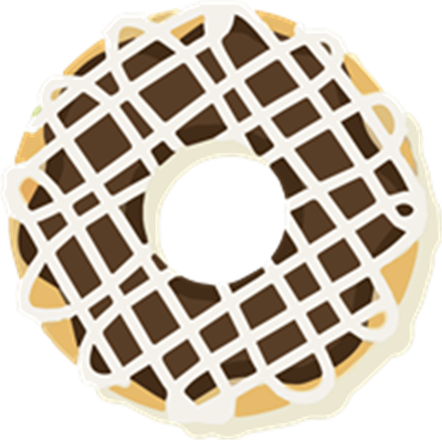 En donut med chokoladeglasur og hvid dekoration.