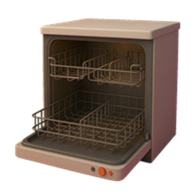 En kompakt opvaskemaskine med åbne skuffer, ideel til mindre rum.