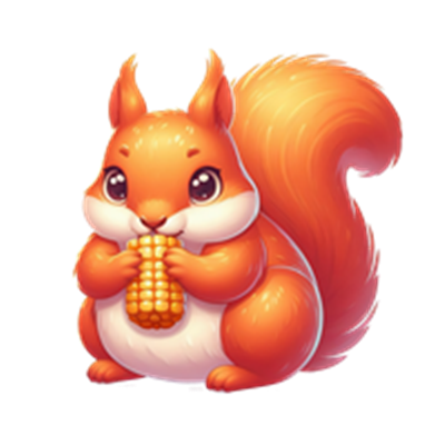 Et farverigt og nuttet ekorn, der holder en majskolbe.