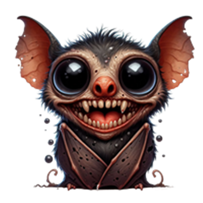 Et fantasifuldt væsen med store øjne, skarpe tænder og karakteristiske ører.