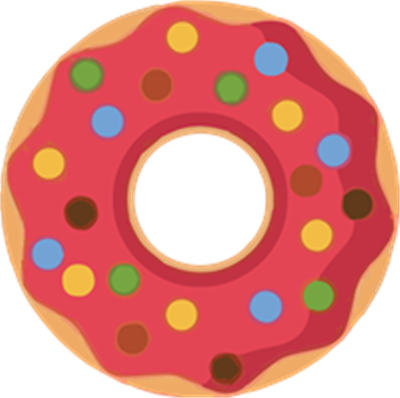 En rund donut med rød glasur og farverige krymmel på toppen.