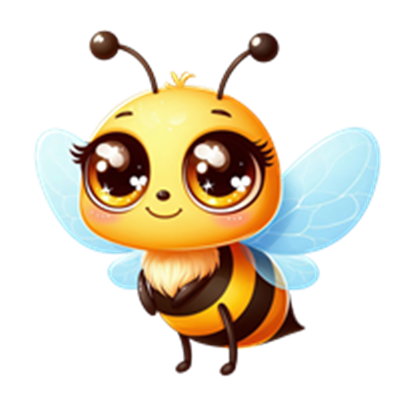 En farverig og nuttet bi med blå vinger og store, glitrende øjne.