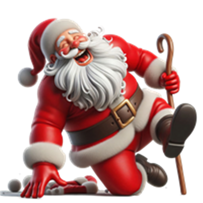 En glad julemand iført sin klassiske røde dragt, der griner og ser ud til at have det sjovt.