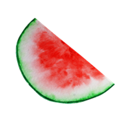 En skive af vandmelon med rød frugtkød og grøn skal.