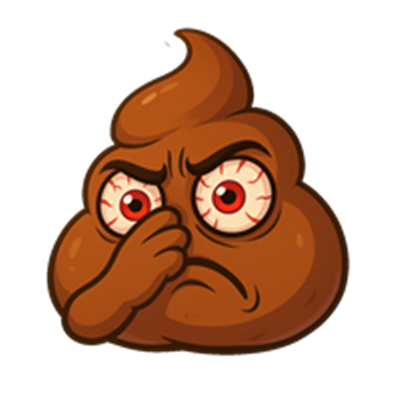 En sjov emoji, der viser en brun klump med vrede øjne og en hånd på næsen.