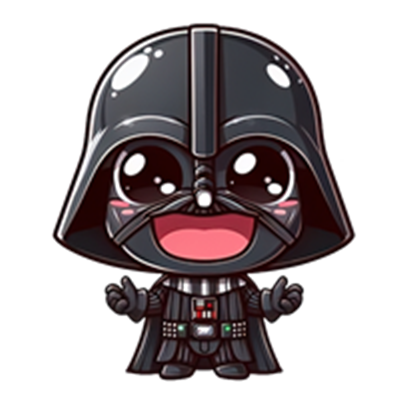 En charmerende, kawaii version af Darth Vader med store øjne og et smil.