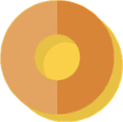 En stiliseret illustration af en donut med varme farver og en simpel form.