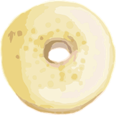 En illustreret donut i lyse farver med en glat overflade og hul i midten.