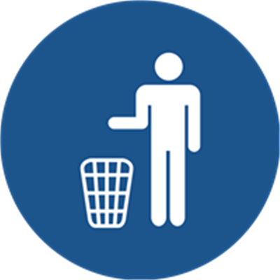 Et ikon, der viser en person, der smider affald i en skraldespand.