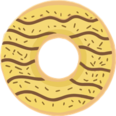 En illustration af en donut med en gylden farve og chokolade-striber.